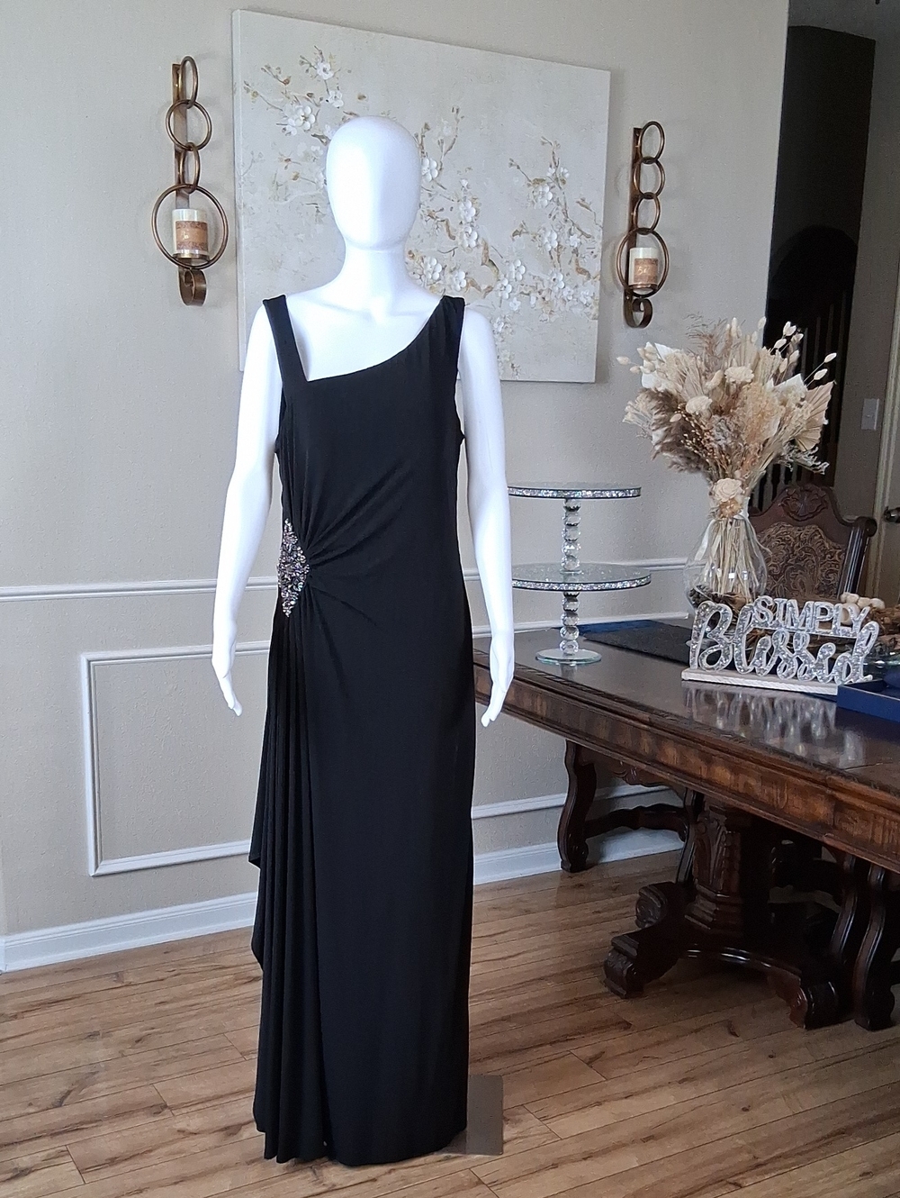 Women's Black Embellished Floor-Length Evening Gown By Cachet  Size 14 - Picture 9 of 15